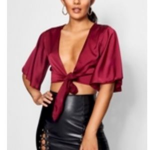 Satin tie front crop top